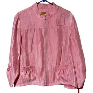 Ruby Rd. Pretty & Pink blush full zip shiny jacket size 18 women’s cinched back